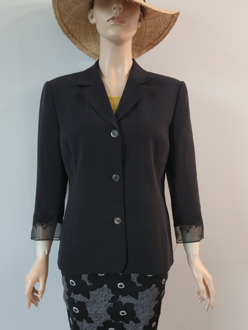 Talbots Silk Black Women's Blazer with Sheer Trimmed Sleeves US8